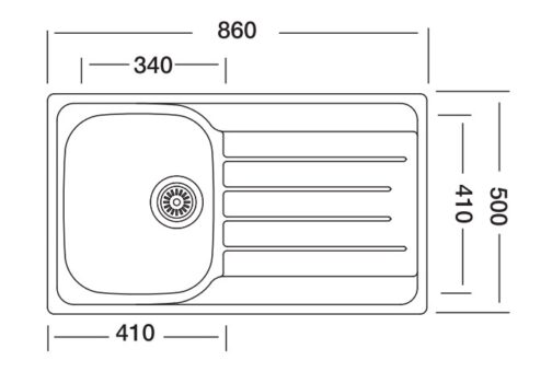 SinkSolution A LINE 860x500 1x rustfri stål køkkenvask